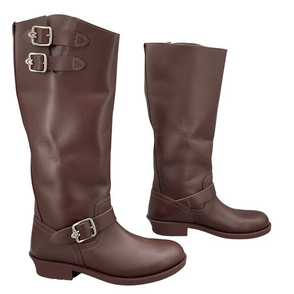 Coach Women’s Daria Buckled Tall Moto Boots Brown Size 9.5B - Picture 1 of 12